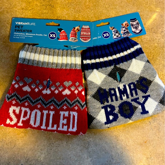 Vibrant Life Other - Pet sweaters bundle - 2 piece argyle red “spoiled” blue “mamas boy” NWT